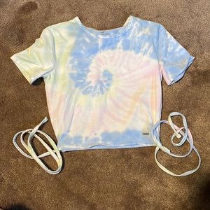 Hollister tie-dye crop top, size Small, color tie-dye (pink, blue, yellow)